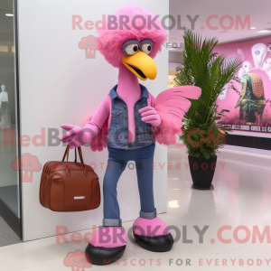 Pink Emu maskot kostume...