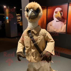 Tan Dodo Bird mascot costume character dressed with a Moto Jacket and Shawl pins