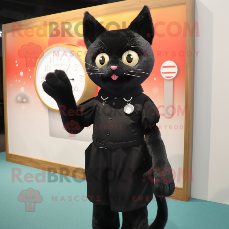 Black Cat mascot costume character dressed with a A-Line Dress and Digital watches