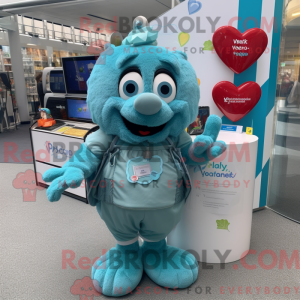 Teal Heart maskotdraktfigur...