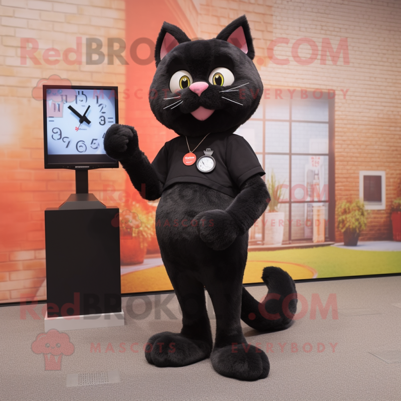 Black Cat mascot costume character dressed with a A-Line Dress and Digital watches