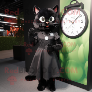 Black Cat mascot costume character dressed with a A-Line Dress and Digital watches