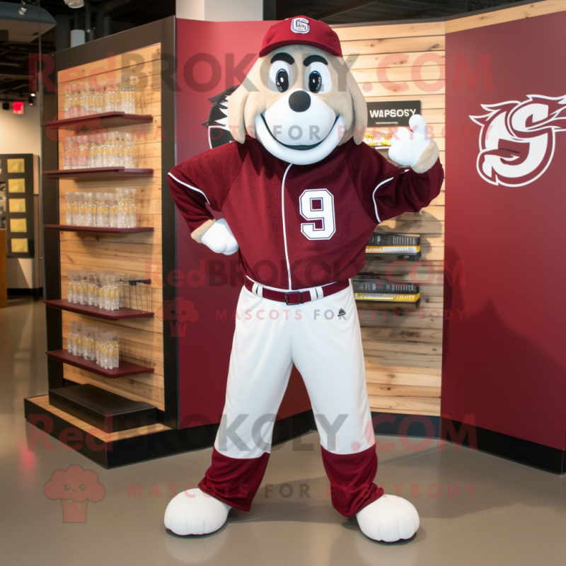 Maroon Horseshoe mascot costume character dressed with a Baseball Tee and Scarf clips Maroon Horseshoe mascot costume character dressed with a Baseball Tee and Scarf clips