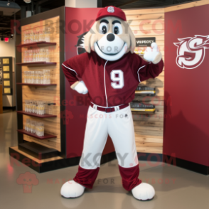 Maroon Horseshoe mascot costume character dressed with a Baseball Tee and Scarf clips