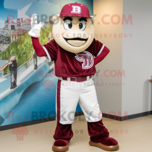 Maroon Horseshoe mascot costume character dressed with a Baseball Tee and Scarf clips