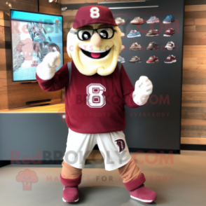 Maroon Horseshoe mascot costume character dressed with a Baseball Tee and Scarf clips