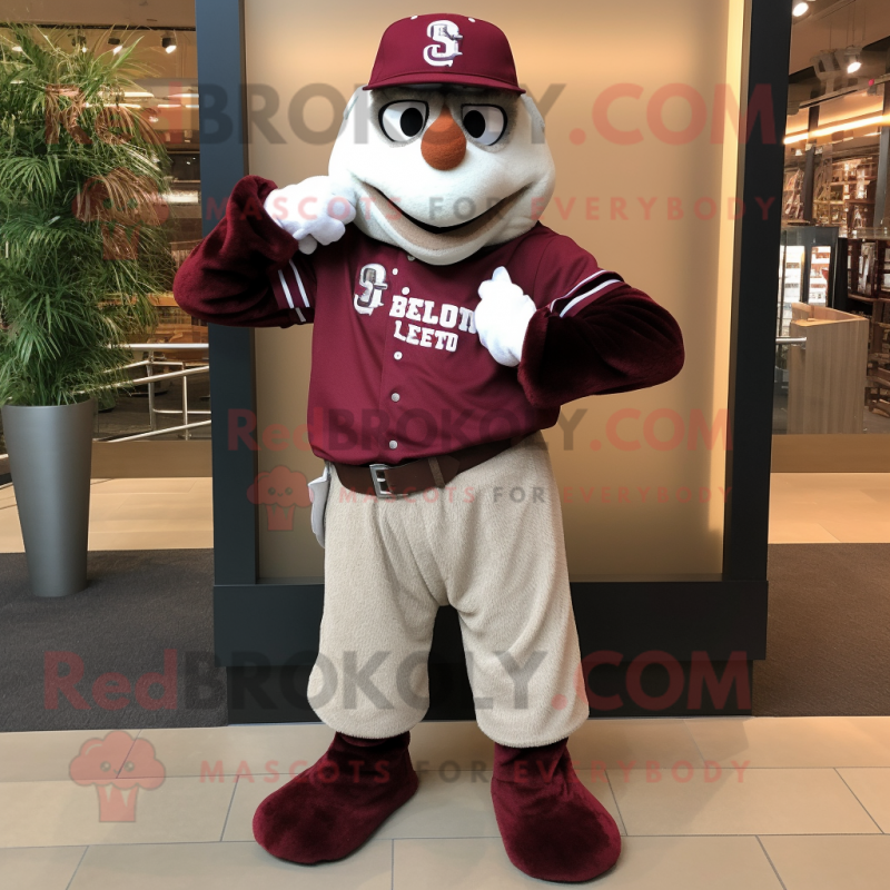 Maroon Horseshoe mascot costume character dressed with a Baseball Tee and Scarf clips