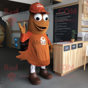 Rust Fish And Chips mascot costume character dressed with a Mini Dress and Beanies