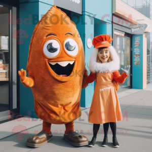 Rust Fish And Chips mascot costume character dressed with a Mini Dress and Beanies