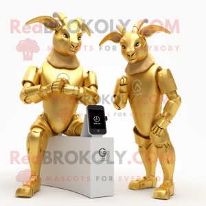 Gold Goat maskot kostume...