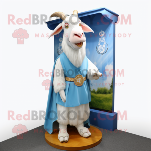 Sky Blue Boer Goat mascot costume character dressed with a Culottes and Shawls