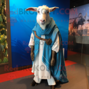 Sky Blue Boer Goat mascot costume character dressed with a Culottes and Shawls