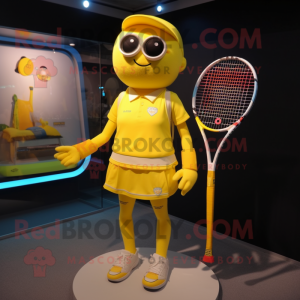 Gul tennisracket maskot...