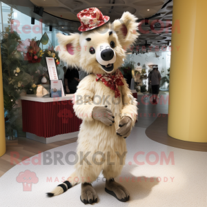 Cream Hyena mascot costume character dressed with a Midi Dress and Hats