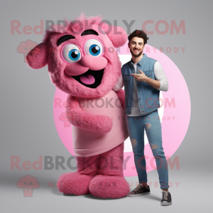 Pink Shepard'S Pie mascot costume character dressed with a Boyfriend Jeans and Rings