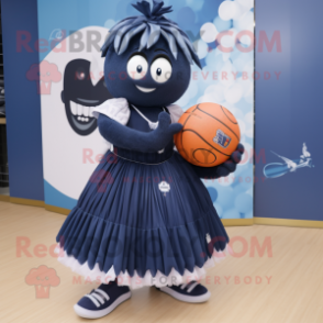 Navy Handball Ball mascot costume character dressed with a Pleated Skirt and Clutch bags
