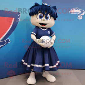 Navy Handball Ball mascot costume character dressed with a Pleated Skirt and Clutch bags