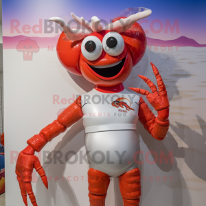 Silver Lobster Bisque mascot costume character dressed with a One-Piece Swimsuit and Hair clips