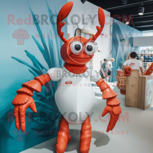 Silver Lobster Bisque mascot costume character dressed with a One-Piece Swimsuit and Hair clips