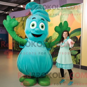 Teal Beanstalk maskot...