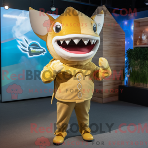 Gold Shark maskot kostume...