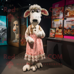 nan Sheep mascot costume character dressed with a Wrap Dress and Earrings