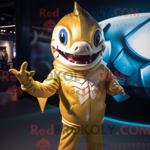 Gold Shark maskot kostume...