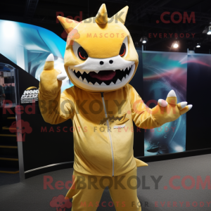 Gold Shark maskot kostume...