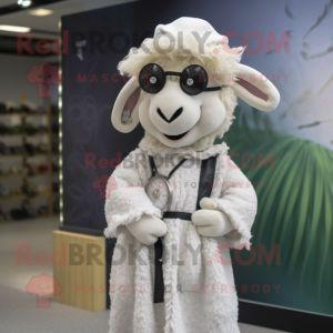 nan Sheep mascot costume character dressed with a Wrap Dress and Earrings