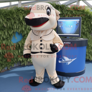 Beige orka-mascottekostuum...