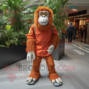 Rust Orangutan mascot costume character dressed with a Henley Tee and Shoe laces