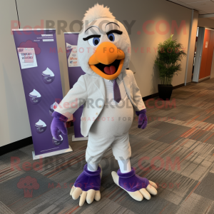 Lavender Chicken Parmesan mascot costume character dressed with a Suit Pants and Shoe clips