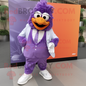 Lavender Chicken Parmesan mascot costume character dressed with a Suit Pants and Shoe clips