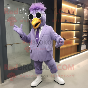 Lavender Chicken Parmesan mascot costume character dressed with a Suit Pants and Shoe clips
