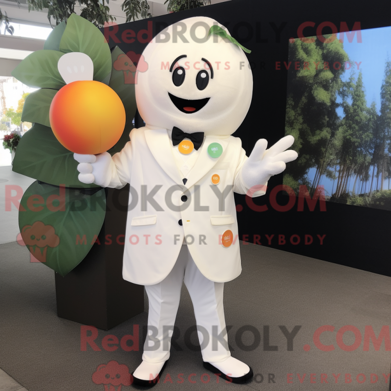 Fantasia de mascote de damasco branco com blazer e luvas - Mascotes de damasco - REBROKO_339751 - RedBrokoly.com