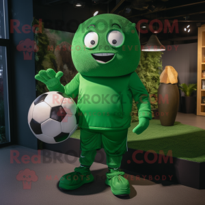 Forest Green Soccer Ball mascot costume character dressed with a Bodysuit and Beanies