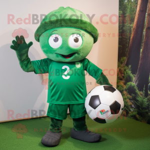 Forest Green Soccer Ball mascot costume character dressed with a Bodysuit and Beanies