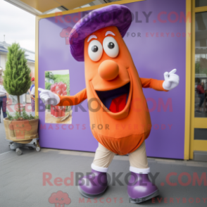 Fantasia de mascote REDBROKOLY Currywurst lilás com bermuda e presilhas de sapato - Mascotes Currywurst - RedBrokoly.com