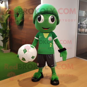 Forest Green Soccer Ball mascot costume character dressed with a Bodysuit and Beanies
