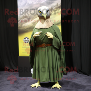 Olive Eagle mascot costume character dressed with a Empire Waist Dress and Wraps