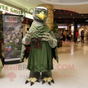 Olive Eagle mascot costume character dressed with a Empire Waist Dress and Wraps