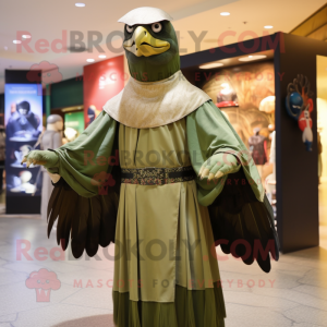 Olive Eagle mascot costume character dressed with a Empire Waist Dress and Wraps