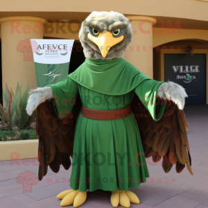 Olive Eagle mascot costume character dressed with a Empire Waist Dress and Wraps