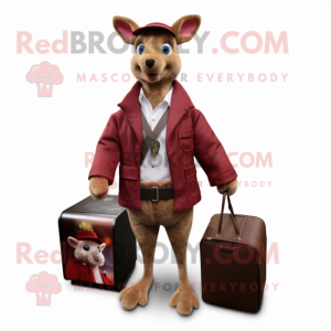 Maroon Kangaroo mascot costume character dressed with a Jacket and Briefcases
