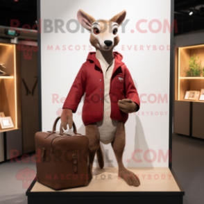 Maroon Kangaroo mascot costume character dressed with a Jacket and Briefcases