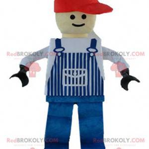 Lego mascot dressed in blue overalls - Redbrokoly.com