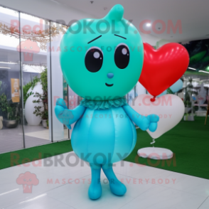 Cyan Heart Shaped Balloons mascot costume character dressed with a Sheath Dress and Wraps