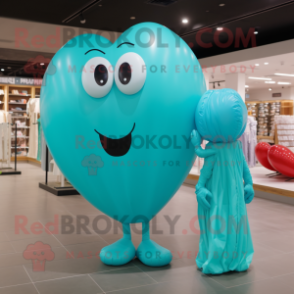 Cyan Heart Shaped Balloons mascot costume character dressed with a Sheath Dress and Wraps