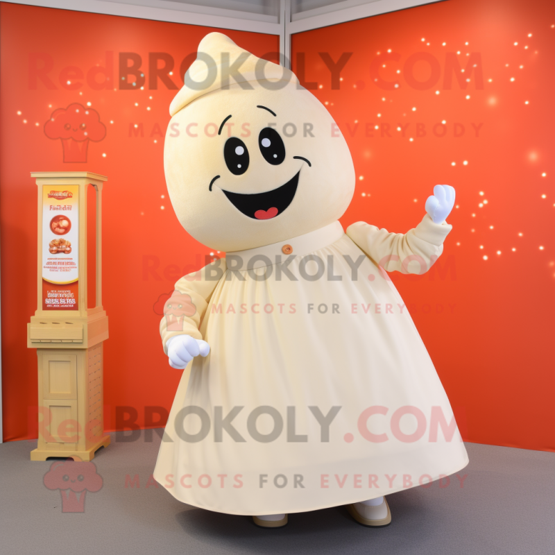 Cream Pepper mascot costume character dressed with a A-Line Skirt and Hairpins