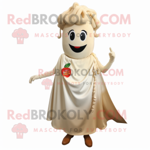 Cream Pepper mascot costume character dressed with a A-Line Skirt and Hairpins